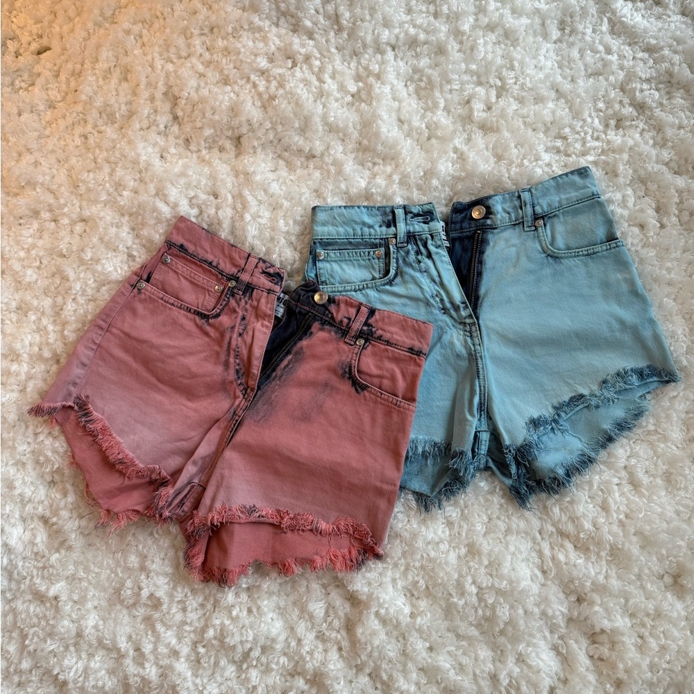 2 pairs MSGM Pink and Blue Denim Shorts